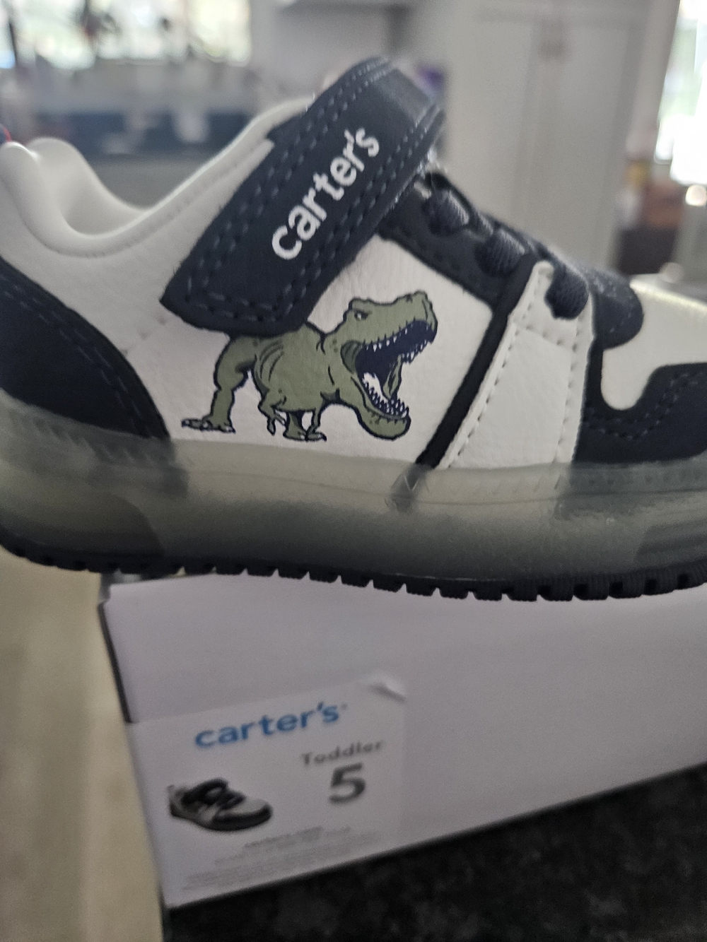 NWT Carter's Toddler Dinosaur Light-Up Sneakers - White & Navy